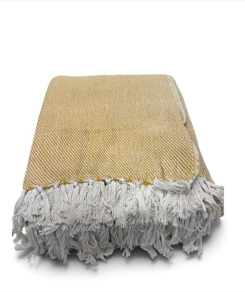 THROW 180 X130CM MUSTARD YELLOW AND IVORY