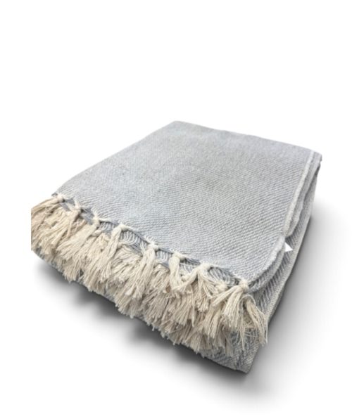 Throw 180 x 230 Cm LIGHT BLUE GREY  AND IVORY